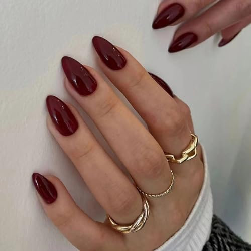 24Pcs Valentine's Day False Nails,Red Glitter Valentine's Day Fake Nails Short, Glossy Press on Nails with Glue, Acrylic Nails Full Cover Stick on Nails for Women and Girls