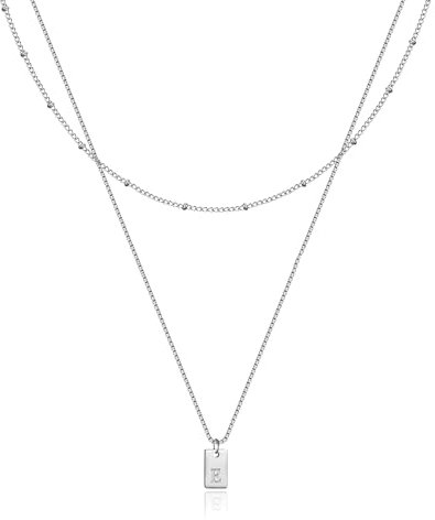 RWQIAN Layering Kette mit Buchstaben E Anhänger Damen Buchstaben Kette Silber Edelstahl Initialen Letter Halskette Schmuck Buchstaben Geschenke fur Frauen Teenager Mädchen