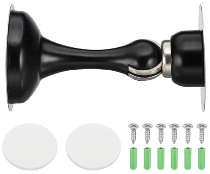 sourcing map Magnetic Door Stoppers Stainless Steel Door Stops, Wall Floor Mounted Doors Holder Keep Doors Open for Home Office Closet (Black)