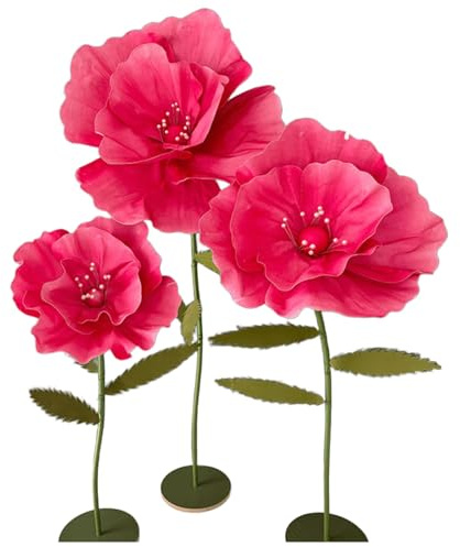 Decorazioni Floreali Giganti,Fiori Decorativi Serigrafati con Base per Feste di Compleanno Giardini Uffici Case Matrimoni Lauree Feste Vetrine di Negozi(Rose red)