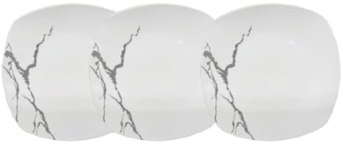 Omniacasa Set Piatti Piani da 24 cm 18 Pezzi Per 6 Persone | Resistente Porcellana Bianca e Grigia Design Moderno Marmorizzato Elegante Raffinato | Uso Quotidiano, Lavabile in Lavastoviglie