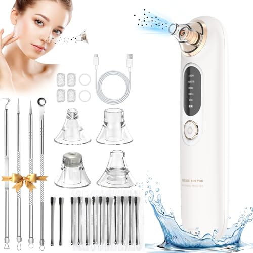 TAVADA Limpiador de Poros,Succionador de Puntos Negros con 5 Niveles de Succión y 4 Cabezales, Limpiador de Poros Eléctrico para Limpieza Facial para Quitar Puntos Negros Acne,para Todo Tipo de Piel