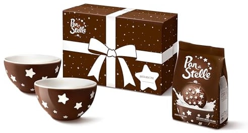 Pan di Stelle Gift Box 2026, 350g | Edizione Limitata con Due Tazze Decorate con Stelle e Sacchetto di Biscotti Pan di Stelle 350g
