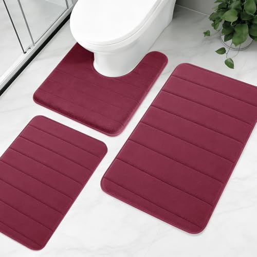 NAKIHOUSE Badezimmermatten-Set, 3-teilig, rutschfest und saugfähig | Toilettenmatten-Set, ultra-saugfähig, schnell trocknend, waschbar, Badezimmerteppiche für Dusche, Badewanne, Waschbecken