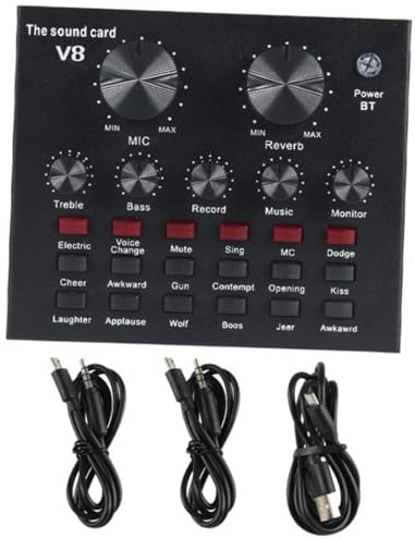 PRETYZOOM Professional Live Streaming Sound Board Audio Mixer USB External Sound Card with Dual Microphone Ports Adjustable Volume and Reverberation for Mobile Phone and Computer