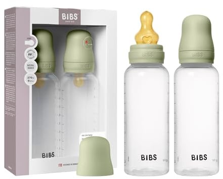 BIBS Babyflasche aus Kunststoff, 270 ml, 2-pack, Sage | Anti-Kolik | Naturkautschuk-Sauger | Mittlerer Fluss | BPA-freier Kunststoff | Stillfreundlich | Hergestellt in Dänemark