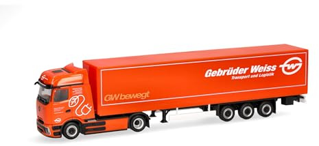 Herpa LKW Modell Mercedes-Benz eActros 600 ProCabin Bigspace Planen-Sattelzug Gebrüder Weiss (Österreich), Miniatur im Maßstab 1:87, Sammlerstück, Made in Germany, Kunststoff