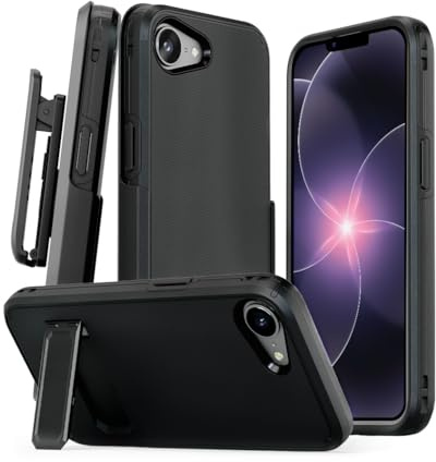 MOTIVE Designed for iPhone 17e Case with Belt Clip, Shell Holster Combo for Apple iPhone 17 E, Slim Rugged Case with Holster, Compatible with MagSafe, Protective Cover & Kickstand 6.1 | Black - 2026