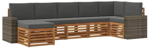 vidaXL Ecksofa Set mit Kissen 7 pcs Natur und Anthrazit, Entdecke Moderne Garten-Sofa Designs, gemütliche Möbel für Terrasse, Lounge für Patio-Komfort