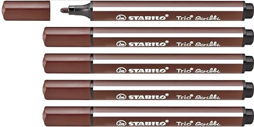 STABILO - Gefederter Dreikant-Filzstift - Trio Scribbi - 5er Pack - braun