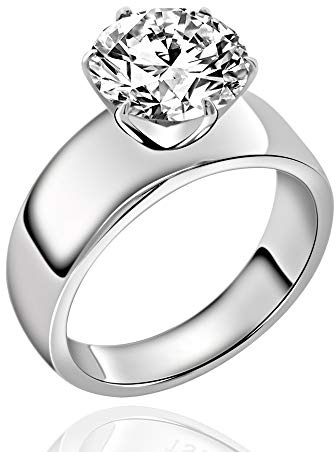 FlameReflection Stainless Steel 4 Carat Round Cubic Zirconia CZ Engagement Women Wedding Solitaire Promise Bands Ring size 7