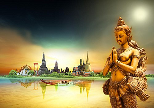 wandmotiv24 Fototapete Thailand Urlaub Reisen, XL 350 x 245 cm - 7 Teile, Wanddeko, Wandbild, Wandtapete, Asien, Statue, Gold M0777