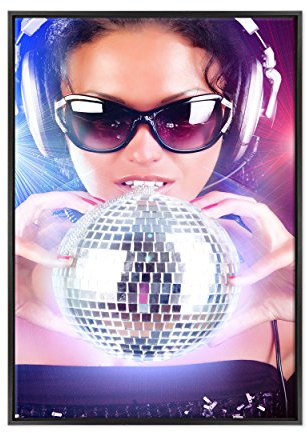 Bild auf Leinwand, gerahmt, mit Rahmen, Disco Music – Diskothek Rap DJ Deejay – 70 x 100 cm – Moderner Stil Schwarz – (Artikelnummer 1444)