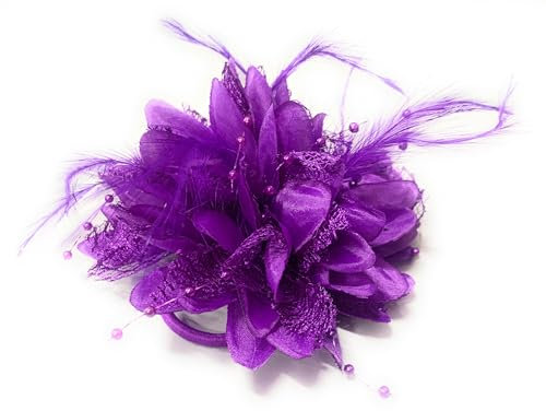 Pince à cheveux avec fleur et plumes Violet