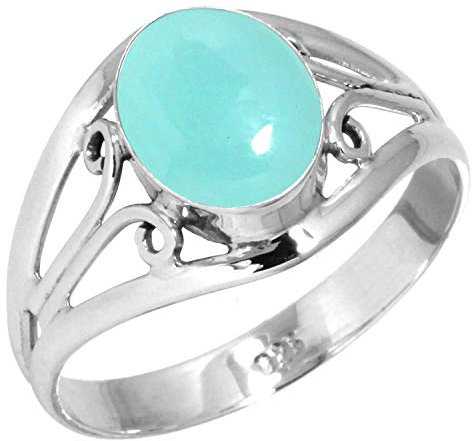 Jeweloporium Aqua Chalcedon 925 Silber Ringe für Frauen Edelstein Handgefertigt Silber Ringe Größe 56(17.8) Neujahr Geschenk Cocktail Schmuck