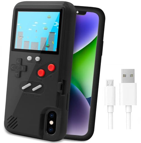 LucBuy Game Console Case Compatible with iPhone 6Plus/6s Plus/7Plus/8Plus, Retro Protective Cover Self-powered Case with 36 Small Game, Full Color Display, Shockproof Video Game Case - Black
