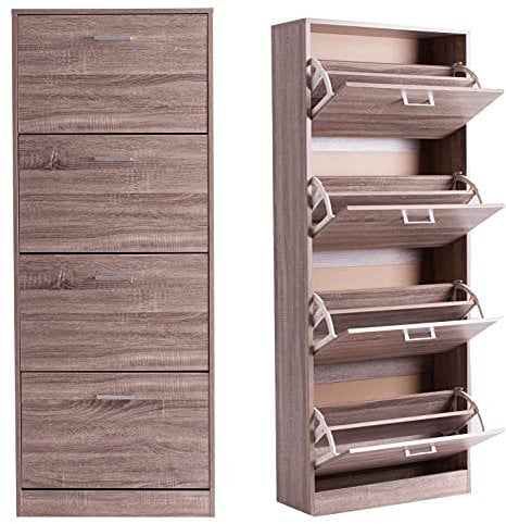 Lastdeco Zapatero Madera Estrecho. Mueble Armario Zapatero para Recibidor o Dormitorio. Organizador de Zapatos. 4 Puertas. Desmontable. Amplio y Multifuncional. Color Marrón. 60 x 24 x 152 cm