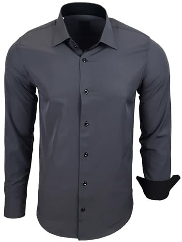 Subliminal Mode - Chemise Homme Bicolore uni Manches Longues Coupe Slim Business RN44,L,Gris