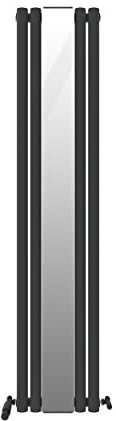VeeBath Nantes Matt Anthracite Low Carbon Mild Steel Vertical Single Panel Mirror Bathroom Heating Radiator - 1800 x 385mm