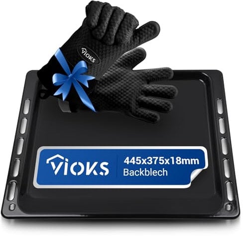 VIOKS Teglia da forno profonda, 445 x 375 x 17, con 2 guanti da barbecue, resistente al calore, in silicone, set e teglia da forno estraibile, ricambio per Bauknecht 481010539881