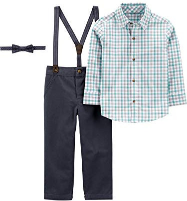 Simple Joys by Carter's Baby Jungen 3-Piece Special Occasion Bow-Tie and Suspender Pants Kleinkind-Erstausstattungs-Set, Grün Grau Kariert/Kohlegrau/Marineblau Punkte, 2 Jahre