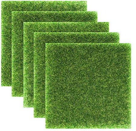 WASAGA Feen-Kunstrasen, 1 Stück/ 5 Stück Künstlicher Garten Gras Rasen Lebensechte Miniatur Fee Garten Ornament Puppenhaus Dekoration (30x30cm 5Stk)