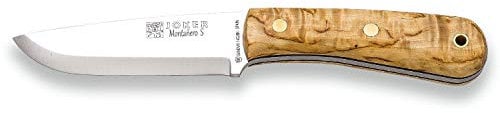 Joker-Messer Mountaineer S CL135, 11 cm Klinge Sandvik 14C28N, Griff aus gewellter Birke, braune Lederscheide, Werkzeug zum Fischen, Jagen, Campen und Wandern
