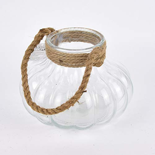 SCHÖNER LEBEN. Windlicht Kürbisform mit Tauhenkel Glas Jute 25x18cm