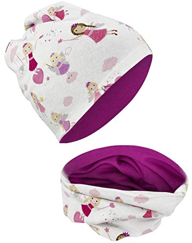 HECKBO Fee Beanie & Halstuch Set - Wendemütze 2-8 Jahre - Baumwolle - Kinder Beanie - Dünner Loop Schal für Mädchen