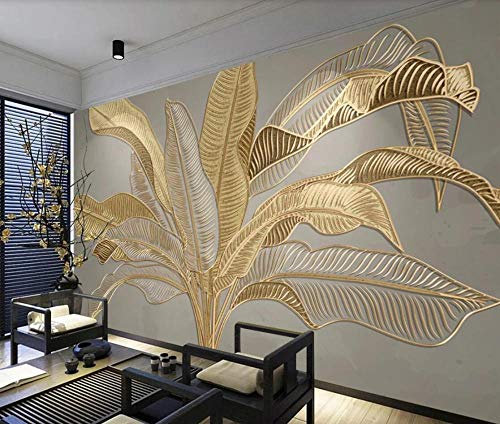 ZXCHEE Papier Peint Panoramique Relief Doré De Feuille De Bananier 430x310cm Papier Peint Intissé 3D Tapisserie Poster Decoration Murale Chambre Salon