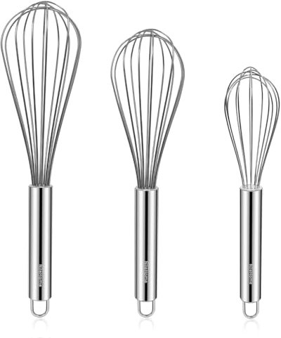 Set di fruste da cucina in acciaio inox da 20,3 cm, 25,4 cm, 30,5 cm, frusta a palloncino per cucinare, sbattere, mescolare, frullare, mescolare, confezione da 3