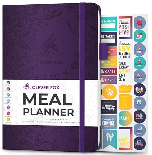 Clever Fox Weekly Meal Planner - Weekly & Daily Meal Prep Journal with Shopping and Grocery Lists for Menu Planning, Healthy Diet & Weight Loss Tracking, Lasts 1 Year, Undated, A5 - Purple