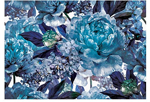 Carta Da Parati Fotografica Fiori Grandi Peonie Blu - Include Colla - Moderna Design Carta per Pareti Soggiorno Camera Da Letto Sala Fotomurali In Tessuto Non Tessuto TNT (416x254 cm - 4 Strisce)