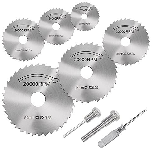 Schneidrad-Set für Rotationswerkzeug, 6 Stück HSS Kreissägeblätter mit 1 Schraubendreher für Holz, Kunststoff, Metall, Stein