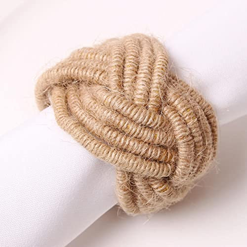 CENPEK Set mit 6 klassischen geflochtenen Jute-Serviettenringen
