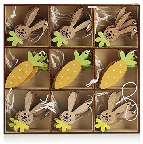 com-four® 36x Dekoaufhänger Ostern - Osterschmuck aus Holz zum Aufhängen - Holzaufhänger für den Osterstrauß - Hasen und Möhre (36 Stück - Hase mit Möhre)