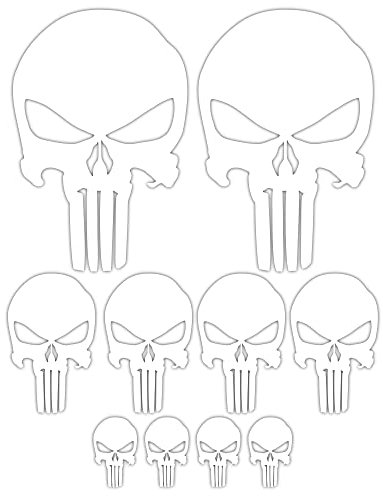10 Stück Totenkopf-Aufkleber für Autos oder Motorräder - Totenkopf - 3 Größen. Auto-Motorrad-Fahrrad-Roller (Weiß)