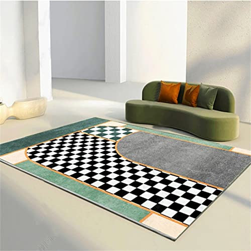 RUGMRZ Teppich Bad Webteppich Grüner Kinderzimmerteppich Schwarz-weißer Quadratischer Bequemer Niederfloriger Stoff Mit Rutschfester Unterseite 50X80CM Waschbare Teppiche