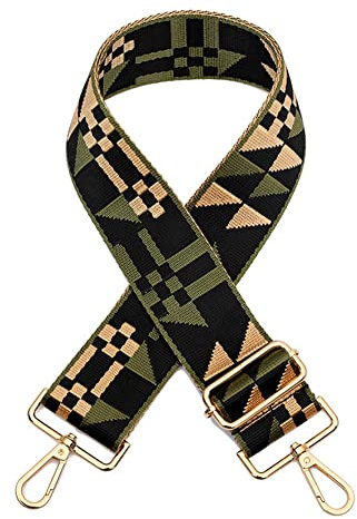 Taschengurt Breit Boho Muster Schulterriemen für Taschen 80-130CM Verstellbare Schultergurt mit Gold Karabiner Strickmuster Taschengurt Breit 5CM Umhängegurt für Herren Damen Taschen Zubehör, Grün
