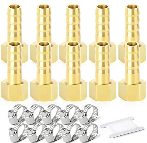 ERGAOBOY 10 Pezzi 10mm OD Barb a 1/4 Connettori BSP Femmina, Raccordi a Compressione con portagomma in Ottone