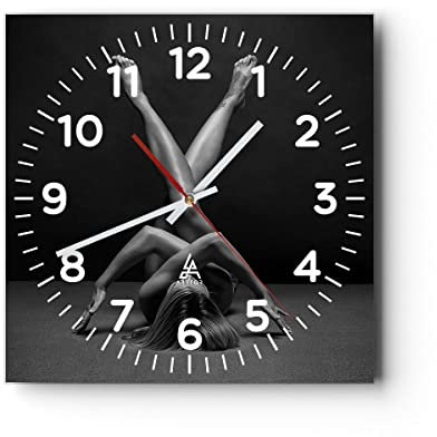 Modern Wanduhr Frau Gymnastik Yoga 40x40cm Quadrat Groß Wand Uhr Glas Analog Zimmeruhren Küche Büro Wohnzimmer Glasuhr Wall Clock Dekoration Design Wanddekoration Küchenuhr C4AC40x40-4957