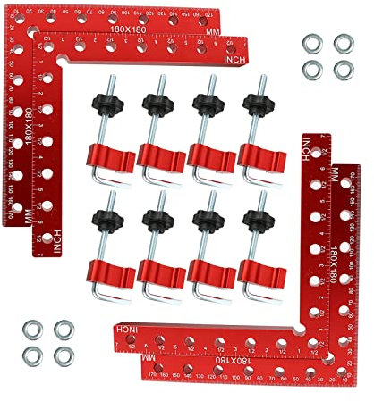 90 Grad Aluminium-Legierung Positionierungsquadrate, 180 mm rechtwinklige Klemme, L-Typ-Eckklemme, Holzbearbeitung, Klemmwerkzeug für Kastentür Bilderrahmen Herstellung (4 Eckklemme + 8 Klemmen)