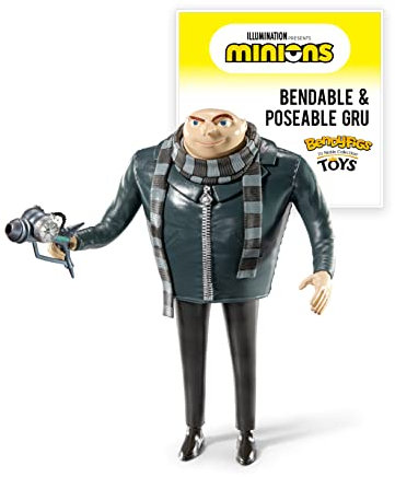BendyFigs The Noble Collection Minions Gru - Noble Toys 16cm Bendable Posable Collectible Doll Figure with Stand and Mini Accessory
