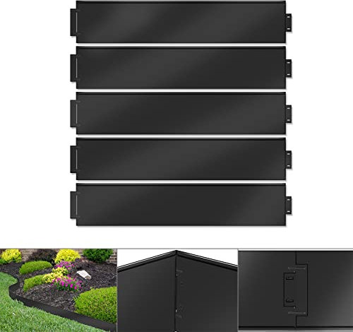 Froadp 10m Rasenkante Metall Beeteinfassung Verzinkt Mähkante 10 Stück Flexibel Palisade Beetumrandung für Garten Border Obstgärten Blumenbeet Gemüseanbau Stückgröße (LxH): 100x15cm, Schwarz