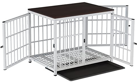 BingoPaw Wooden Dog Crate Indoor: 30inch Furniture Style Pet Cage Pet Kennel End Table with Three Doors and Removable Tray for Small Medium Dogs Whit