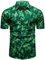 fohemr Mens Chain Print Shirt Luxury Baroque Vintage Short Sleeve Casual Button Down Dress Shirts Green Large