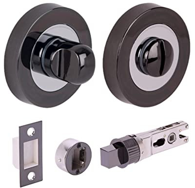 HANDLEZONE® Bathroom Toilet Door Thumb Turn and Release Bullet Round Deadbolt Kit - Dual Finish Black Nickel/Polished Chrome - 76mm Bolt with 57mm Backset