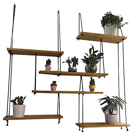Porte-Fleurs, étagère Flottante de Plafond étagères de Rangement flottantes avec Corde de Chanvre - étagère de Plafond rétro en Bois, présentoir de décorations