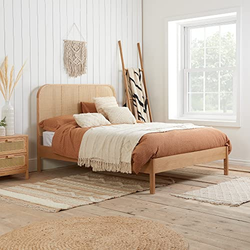 happybeds Rattan Wooden Bed, Margot Rattan Oak Wooden Bed, Double, King Size (Double)