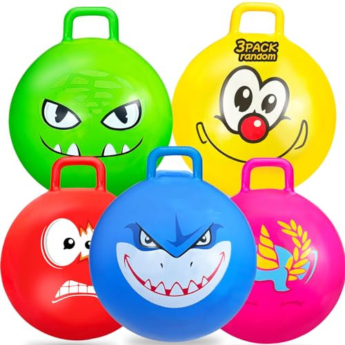 Hymaz 3 Pieces Jumping Hopper Bouncy Ball 18in Inflatable Bouncing Balls for Kids Toddlers Outdoor Toy Bounce Ball with Handle Birthday Party Games,School Team Family Ride and Spin Toys